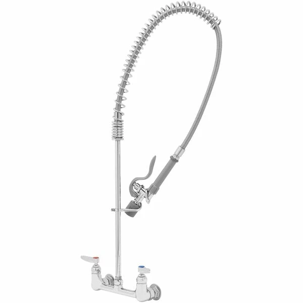 T&S Brass And Bronze Works T&S B-0133-C EasyInstall Wall Mounted 35 1/4" High Pre-Rinse Faucet With Adjustable 8" Centers, Low Flow Spray Valve, And 44" Hose