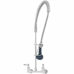 T&S Brass And Bronze Works T&S B-0133-CR-B08C EasyInstall Wall Mounted 33 1/4" High Pre-Rinse Faucet With Adjustable 8" Centers, Ergonomic Low Flow Spray Valve, 44" Hose, And 6" Wall Bracket