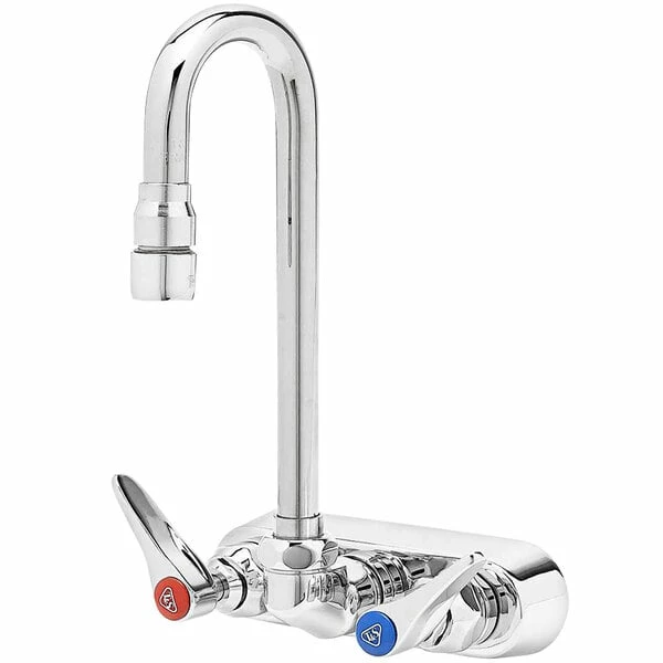 T&S Brass And Bronze Works T&S B-1115-132X Wall Mount Workboard Faucet With 4" Centers, 2 7/8" Gooseneck Spout, Escutcheon And Tailpieces