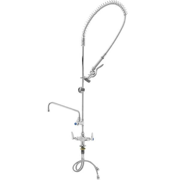 T&S Brass And Bronze Works T&S B-0113-ADF10-B EasyInstall Deck Mounted 49 1/2" High Pre-Rinse Faucet With Flex Inlets, 44" Hose, 10" Add-On Faucet, And Wall Bracket