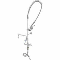 T&S Brass And Bronze Works T&S B-0113-ADF12-B EasyInstall Deck Mounted 49 1/2" High Pre-Rinse Faucet With Flex Inlets, 44" Hose, 12" Add-On Faucet, And Wall Bracket