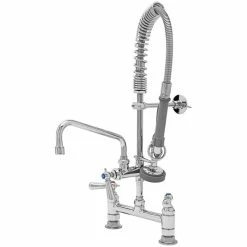 T&S Brass And Bronze Works T&S MPZ-8DCN-08 EasyInstall Deck Mounted 24 9/16" High Mini Pre-Rinse Faucet With Adjustable 8" Centers, Club Handles, 24" Hose, 8" Add-On Faucet, And 6" Wall Bracket