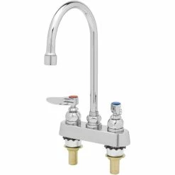 T&S Brass And Bronze Works T&S B-1141-XS-F12 Deck Mounted Workboard Faucet With 4" Centers, 5 3/4" Gooseneck Spout, 1.2 GPM Aerator, Eterna Cartridges, And Lever Handles