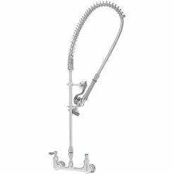 T&S Brass And Bronze Works T&S B-2278 EasyInstall Wall Mounted 37" High Pre-Rinse Faucet With Adjustable 8" Centers, 44" Hose, Vacuum Breaker, 6" Wall Bracket, And Installation Kit