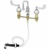 T&S Brass And Bronze Works T&S B-2347-10 Easy Install Deck Mount Faucet With 8" Centers, 8" Swing Nozzle, 4" Wrist Action Handles, Eterna Cartridges, And Sidespray