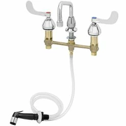 T&S Brass And Bronze Works T&S B-2347-10 Easy Install Deck Mount Faucet With 8" Centers, 8" Swing Nozzle, 4" Wrist Action Handles, Eterna Cartridges, And Sidespray