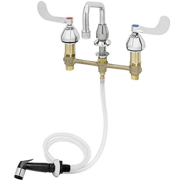 T&S Brass And Bronze Works T&S B-2347-10 Easy Install Deck Mount Faucet With 8" Centers, 8" Swing Nozzle, 4" Wrist Action Handles, Eterna Cartridges, And Sidespray