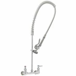 T&S Brass And Bronze Works T&S B-0133-CR EasyInstall Wall Mounted 33 1/4" High Pre-Rinse Faucet With Adjustable 8" Centers, And 44" Hose