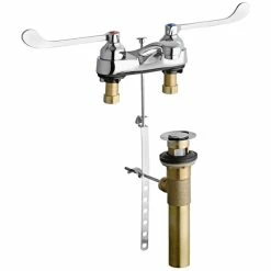 Elkay LK403T6 Deck Mount Chrome Faucet With Pop-Up Drain, 6" Wristblade Handles, And 4" Centers