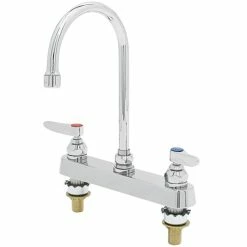T&S Brass And Bronze Works T&S B-1142-XS Deck Mount Workboard Faucet With 8" Centers, 5 3/4" Gooseneck, Escutcheon, And Tailpieces