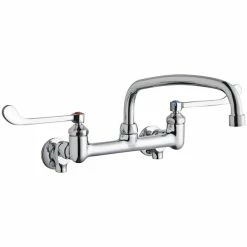 Elkay LK940AT12T6S Wall-Mounted Faucet With 8" Centers, 12" Arc Tube Swing Spout, And 6" Wristblade Handles