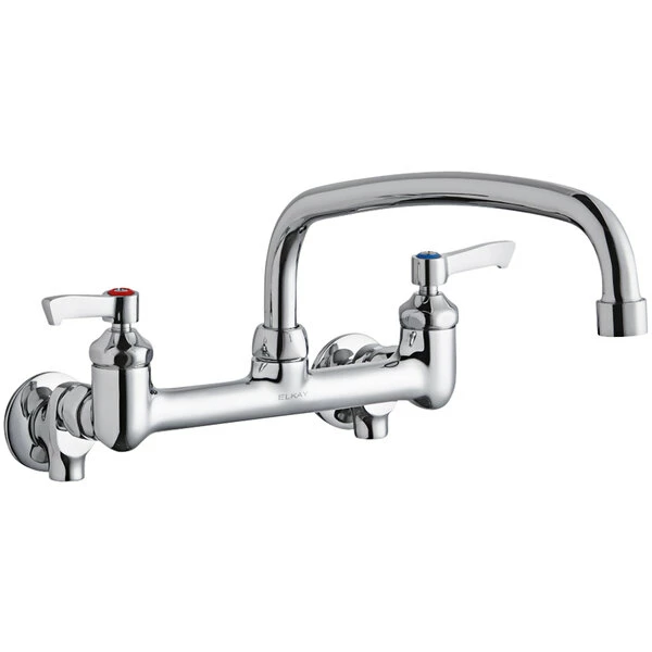 Elkay LK940AT14L2S Wall-Mounted Faucet With 8" Centers, 14" Arc Tube Swing Spout, And 2" Lever Handles