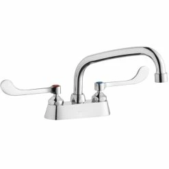 Elkay LK406AT10T4 Deck Mount Faucet With 4" Centers, 10" Arc Tube Swing Spout, 1.5 GPM Aerator, And 4" Wristblade Handles