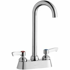 Elkay LK406LGN05L2 Deck Mount Laminar Flow Faucet With 4" Centers, 5" Gooseneck Swing Spout, And 2" Lever Handles