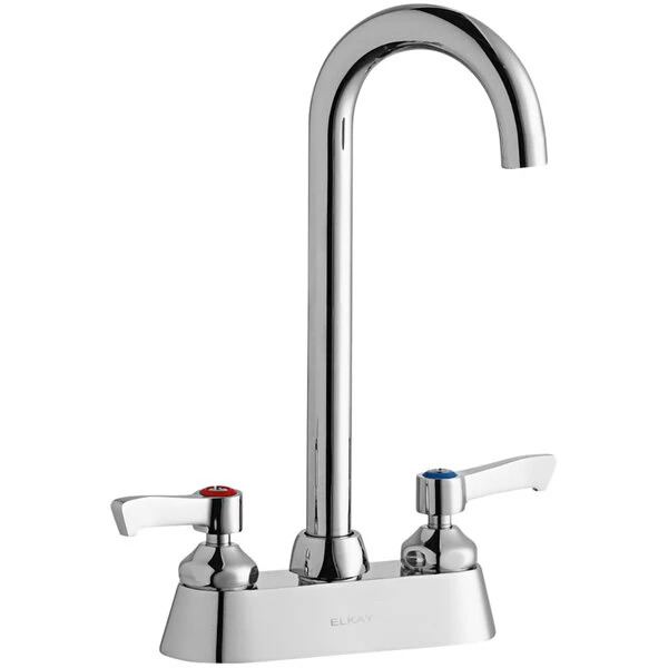 Elkay LK406LGN05L2 Deck Mount Laminar Flow Faucet With 4" Centers, 5" Gooseneck Swing Spout, And 2" Lever Handles