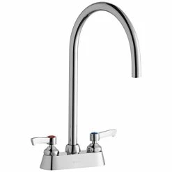 Elkay LK406LGN08L2 Deck Mount Laminar Flow Faucet With 4" Centers, 8" Gooseneck Swing Spout, And 2" Lever Handles