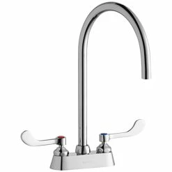 Elkay LK406LGN08T4 Deck Mount Laminar Flow Faucet With 4" Centers, 8" Gooseneck Swing Spout, And 4" Wristblade Handles