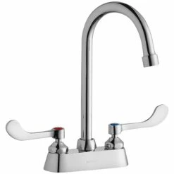 Elkay LK406GN05T4 Deck Mount Faucet With 4" Centers, 5" Gooseneck Swing Spout, 1.5 GPM Aerator, And 4" Wristblade Handles