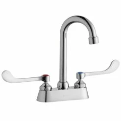 Elkay LK406GN04T6 Deck Mount Faucet With 4" Centers, 4" Gooseneck Swing Spout, 1.5 GPM Aerator, And 6" Wristblade Handles