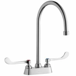 Elkay LK406GN08T6 Deck Mount Faucet With 4" Centers, 8" Gooseneck Swing Spout, 1.5 GPM Aerator, And 6" Wristblade Handles