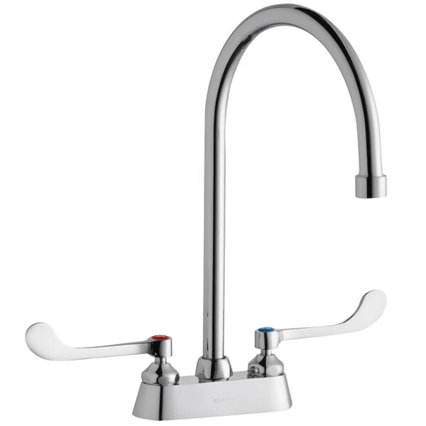 Elkay LK406GN08T6 Deck Mount Faucet With 4" Centers, 8" Gooseneck Swing Spout, 1.5 GPM Aerator, And 6" Wristblade Handles