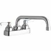 Elkay LK406TS08L2 Deck Mount Faucet With 4" Centers, 8" Tube Swing Spout, 1.5 GPM Aerator, And 2" Lever Handles