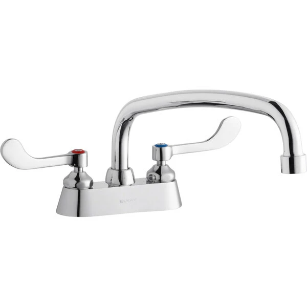 Elkay LK406AT14T4 Deck Mount Faucet With 4" Centers, 14" Arc Tube Swing Spout, 1.5 GPM Aerator, And 4" Wristblade Handles