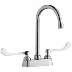 Elkay LK406GN05T6 Deck Mount Faucet With 4" Centers, 5" Gooseneck Swing Spout, 1.5 GPM Aerator, And 6" Wristblade Handles
