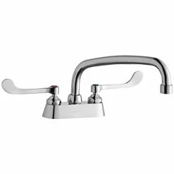 Elkay LK406AT12T6 Deck Mount Faucet With 4" Centers, 12" Arc Tube Swing Spout, 1.5 GPM Aerator, And 6" Wristblade Handles