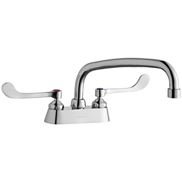 Elkay LK406AT12T6 Deck Mount Faucet With 4" Centers, 12" Arc Tube Swing Spout, 1.5 GPM Aerator, And 6" Wristblade Handles