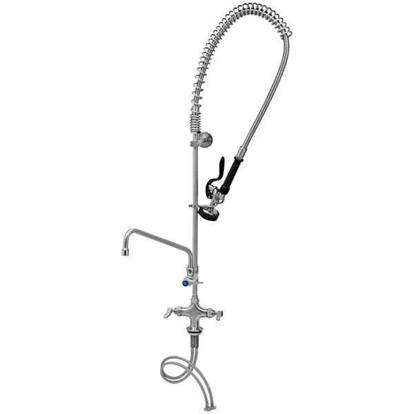 T&S Brass And Bronze Works Eversteel By T&S S-0113-A12-B Stainless Steel Single Hole Base Deck Mount Mixing Faucet With 12" Swing Nozzle And Pre-Rinse Unit With 1.15 GPM Spray Valve