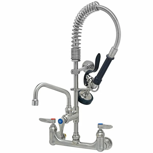 T&S Brass And Bronze Works Eversteel By T&S SMPK-8WLN-06 Stainless Steel 8" Wall Mount Mixing Faucet With 6" Swing Nozzle And Mini Pre-Rinse Unit With 1.15 GPM Spray Valve