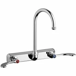 Chicago Faucet Company Chicago Faucets W8W-GN2AE1-317ABCP Wall-Mounted Manual Sink Faucet With 5 1/4" Gooseneck Spout And Full Flow Quixtop Outlet