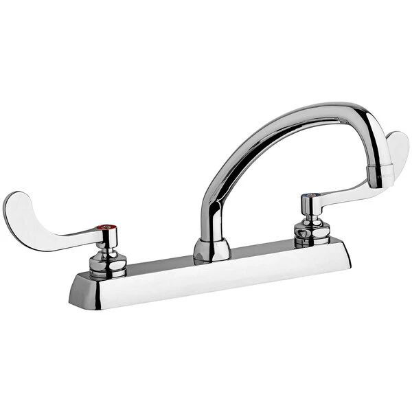 Chicago Faucet Company Chicago Faucets W8D-L9E35-317ABCP Deck-Mounted Manual Sink Faucet With 8" Centers And 9 1/2" L-Type Swing Spout