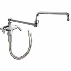 Chicago Faucet Company Chicago Faucets 50-DJ24ABCP Deck-Mounted Single-Hole Manual Sink Faucet With 24" Double-Jointed Swing Spout