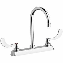 Chicago Faucet Company Chicago Faucets W8D-GN2AE35-317AB Deck-Mounted Manual Sink Faucet With 8" Centers And 5 1/4" Gooseneck Spout