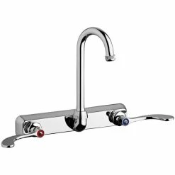 Chicago Faucet Company Chicago Faucets W8W-GN1AE1-317ABCP Wall-Mounted Manual Sink Faucet With 3 1/2" Gooseneck Spout And Full Flow Quixtop Outlet