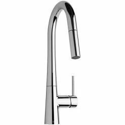 Chicago Faucet Company Chicago Faucets 434-ABCP Deck-Mounted Single-Hole Kitchen Faucet With 9" Tubular Brass Pull-Down Spout
