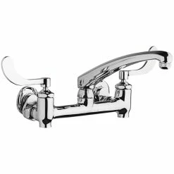 Chicago Faucet Company Chicago Faucets 640-L8E1-317YAB Wall-Mounted Faucet With Adjustable Centers, 8" L-Type Swing Spout, And 4" Wristblade Handles