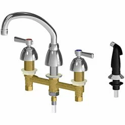 Chicago Faucet Company Chicago Faucets 200-AE35ABCP Deck-Mounted 2 3/8" Lever Handle Faucet With 8" Centers, 9 1/2" L-Type Swing Spout, And Side Spray