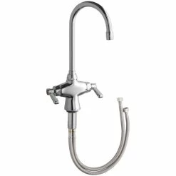 Chicago Faucet Company Chicago Faucets 50-E35ABCP Deck-Mounted Single-Hole Faucet 5 1/4" Rigid / Swing Gooseneck Spout And 2 3/8" Lever Handles
