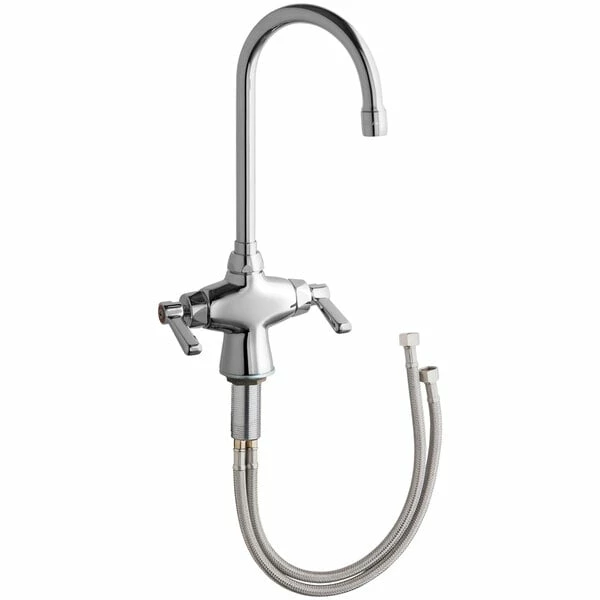 Chicago Faucet Company Chicago Faucets 50-E35ABCP Deck-Mounted Single-Hole Faucet 5 1/4" Rigid / Swing Gooseneck Spout And 2 3/8" Lever Handles