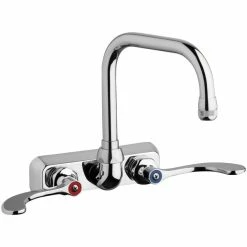 Chicago Faucet Company Chicago Faucets W4W-DB6AE1-317ABCP Wall-Mounted Faucet With 4" Centers And 6 1/4" Rigid / Swing Double-Bend Spout