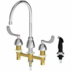 Chicago Faucet Company Chicago Faucets 200-AGN8AE35-317AB Deck-Mounted Faucet With 8" Centers, 8" Rigid / Swing Gooseneck Spout, And Side Spray