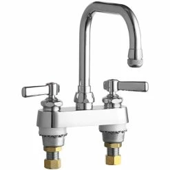 Chicago Faucet Company Chicago Faucets 526-ABCP Deck-Mounted Faucet With 4" Fixed Centers, 6 1/4" Rigid / Swing Double-Bend Spout, And Quixtop Outlet