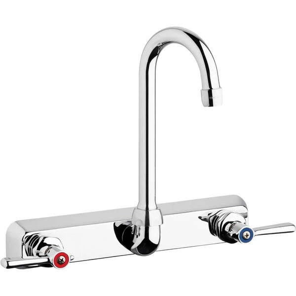 Chicago Faucet Company Chicago Faucets W8W-GN1AE35-369AB 1.5 GPM Wall-Mounted Faucet With 8" Fixed Centers And 3 1/2" Rigid / Swing Gooseneck Spout