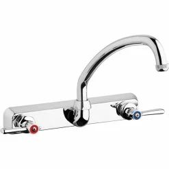 Chicago Faucet Company Chicago Faucets W8W-L9E1-369ABCP Wall-Mounted Faucet With 8" Fixed Centers, 9 1/2" L-Type Swing Spout, And 2 3/8" Lever Handles