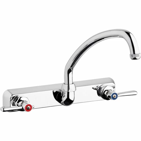 Chicago Faucet Company Chicago Faucets W8W-L9E1-369ABCP Wall-Mounted Faucet With 8" Fixed Centers, 9 1/2" L-Type Swing Spout, And 2 3/8" Lever Handles