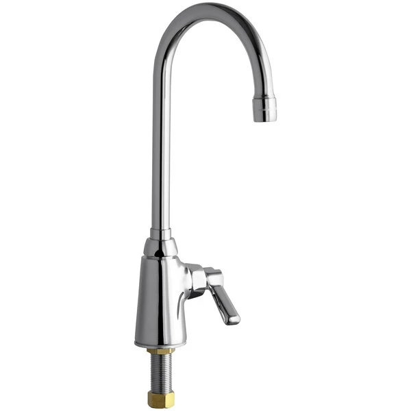 Chicago Faucet Company Chicago Faucets 350-E35ABCP Deck-Mounted Single-Hole Single-Supply Faucet With 5 1/4" Rigid / Swing Gooseneck Spout And 2 3/8" Lever Handle