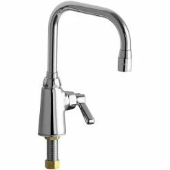 Chicago Faucet Company Chicago Faucets 350-DB6AE35ABCP Deck-Mounted Single-Hole Single-Supply Faucet With 6 1/4" Rigid / Swing Double-Bend Spout